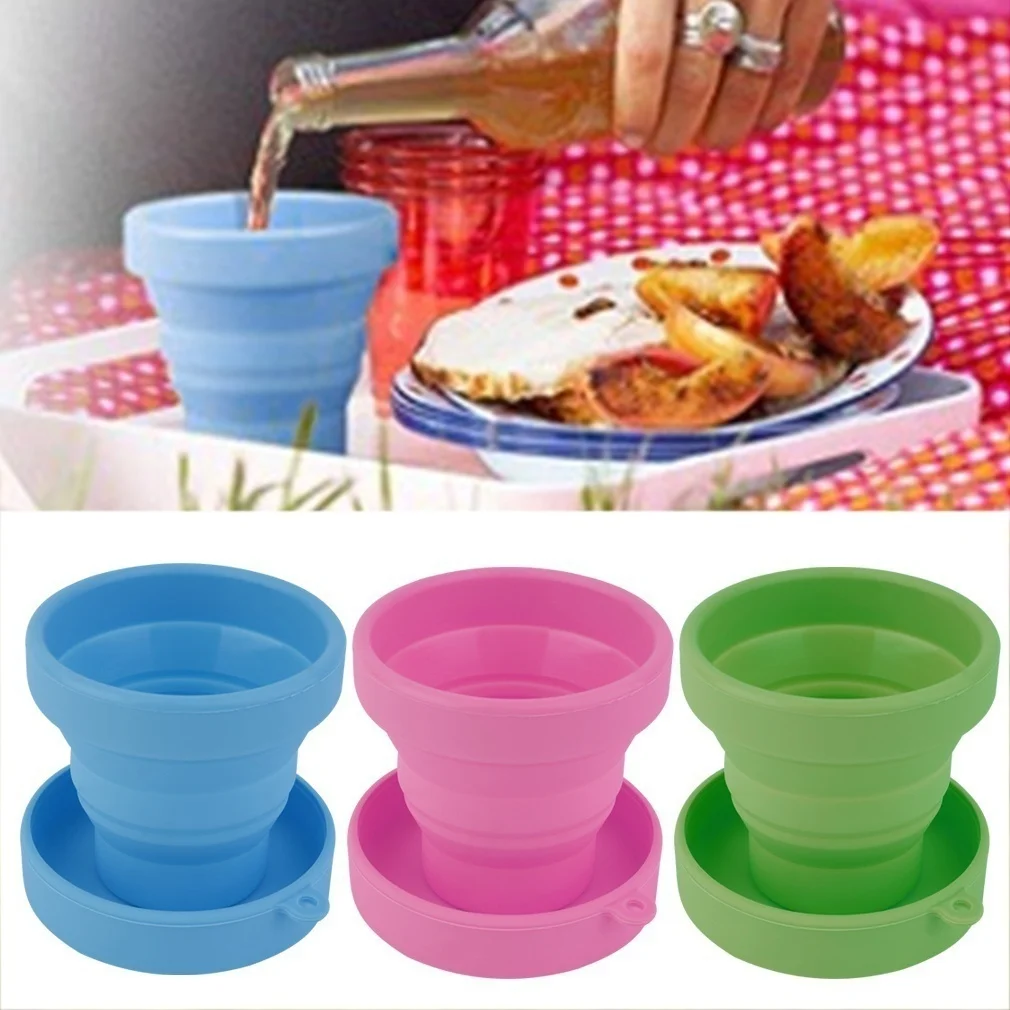 Portable Silicone Retractable Folding Cup with Lid Outdoor Telescopic Collapsible Drinking Cup Travel Camping Water Cup