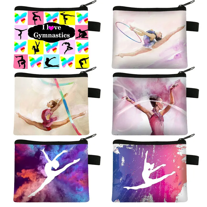 

Gymnastics Art Coin Purse Women Mini Wallet Ballet Dancer Shopping Portable Coin Bag Girls Lipstick Holder Bag Credit Card Bag