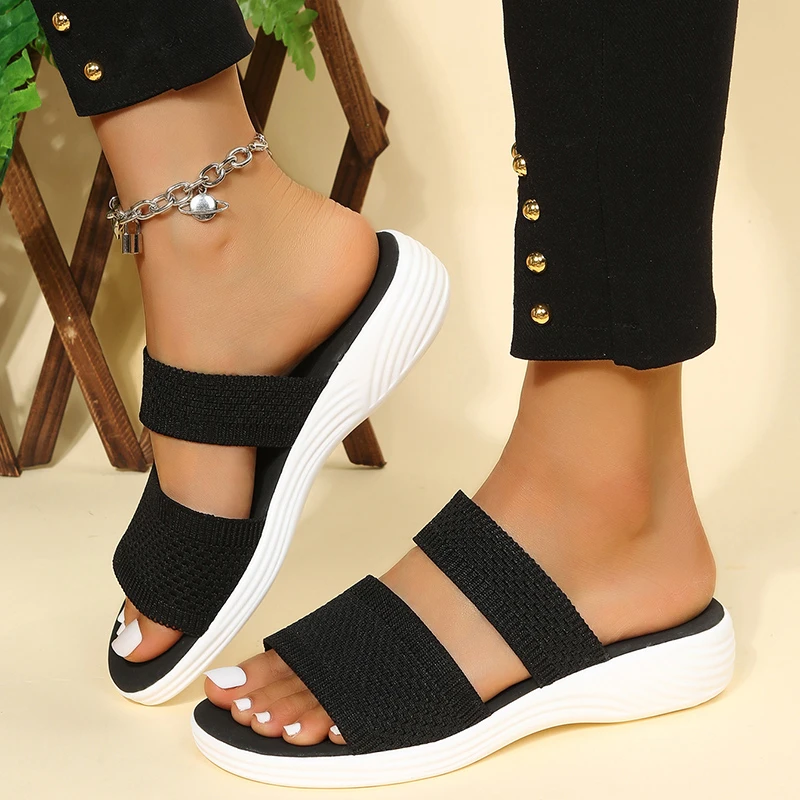 Sandals Women Summer New 2022 Female Wedge Platform Sandals Ladies Outdoor Beach Sandals Elastic Band Designer Summer Slippers
