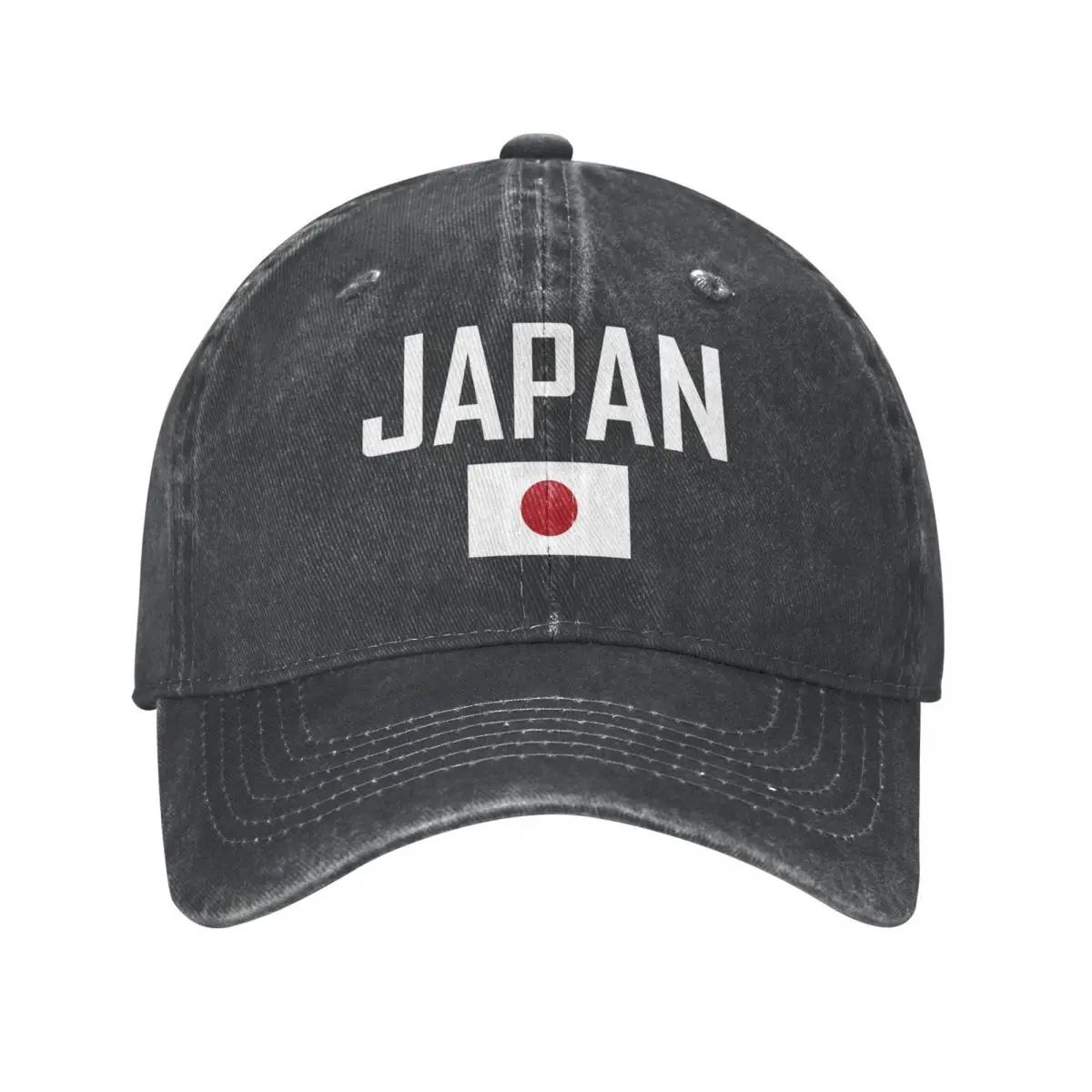 

Men Baseball Cap JAPAN Flag And Font Charcoal Washed Denim Classic Vintage Cotton Dad Trucker Hat Unisex Adult