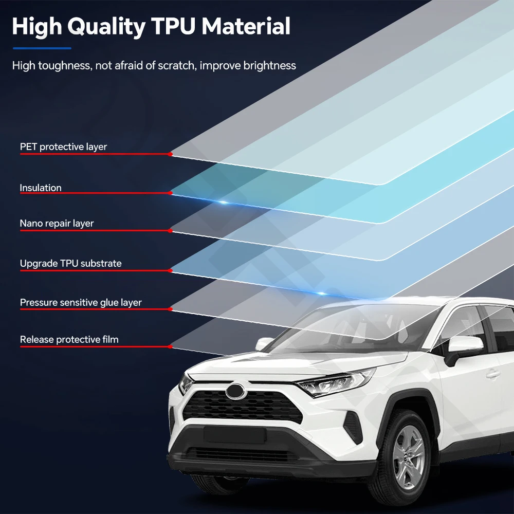 Фото Предварительно нарезанная защитная пленка PPF для Toyota RAV4 2019-2025 из ТПУ: прозрачная, невидимая, самовосстанавливающаяся, устойчивая к царапинам, для защиты кузова автомобиля №5