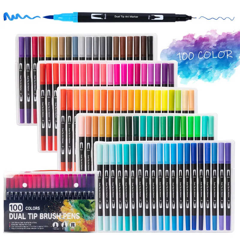 Pen,dual Brush Fineliner Colouring Pen Set For Calligraphy Painting