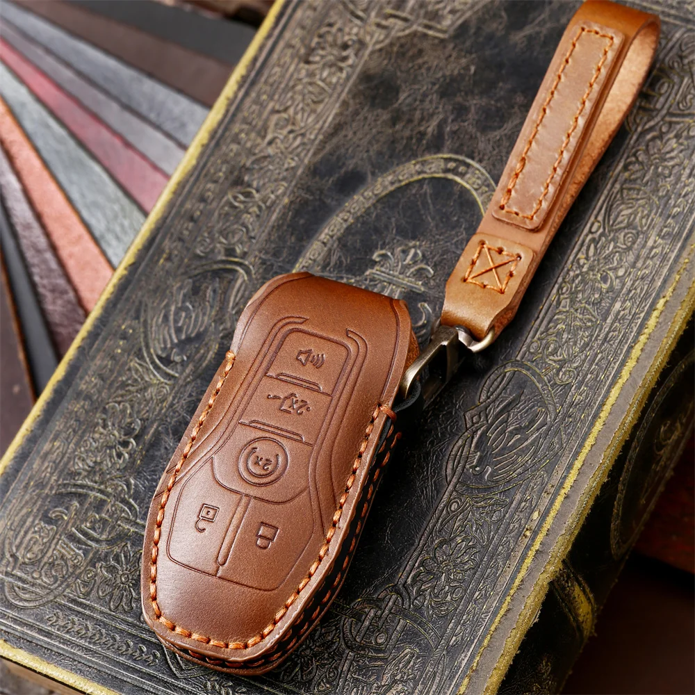 

Handmade Leather Car Remote Key Cover Case For Ford Fusion Mondeo Mustang F-150 Explorer Edge 2015 2016 2017 2018