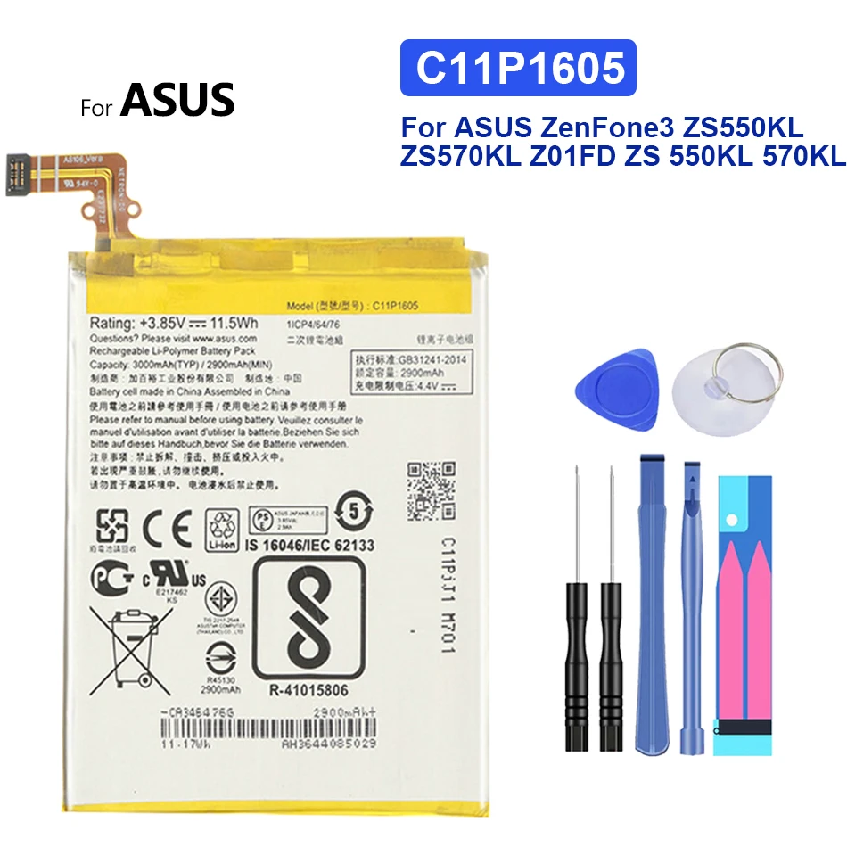 

Battery C11P1605 3000mAh For ASUS ZenFone 3 ZenFone3 ZS550KL ZS570KL Z01FD ZS 550KL 570KL Bateria