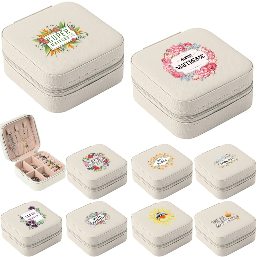 

Portable Jewelry Storage Box Women's Earrings Necklace Ring Organizer Case Display Travel Leather Jewelers Boxes Maitresse Print