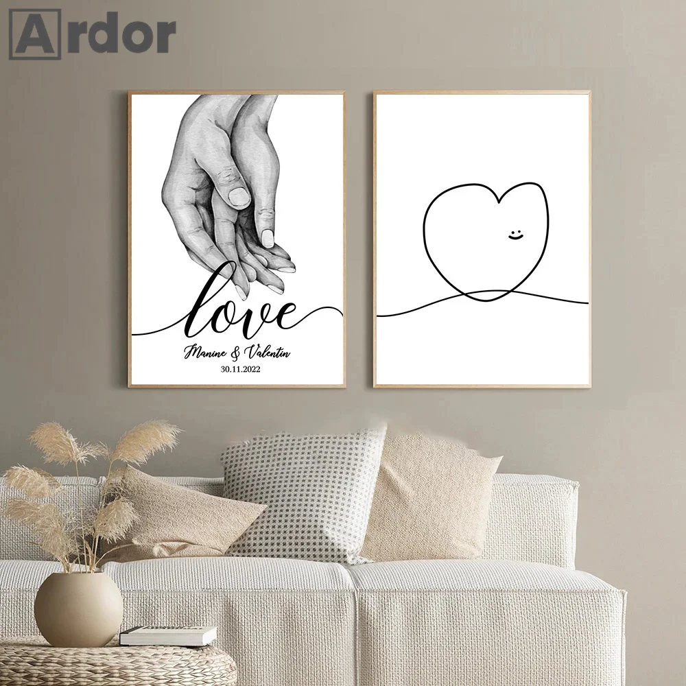 

Personalised Couple Hands Poster Anniversary Gifts Canvas Painting Black White Art Print Romantic Wall Picture Living Room Decor
