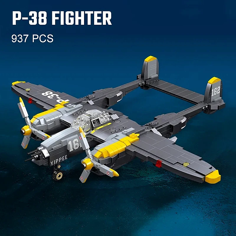 

WW2 Military Aircraft Building Blocks Lightning Fighter US Army Weapon Airplane Model Bricks Toys for Boys Birthday Gifts