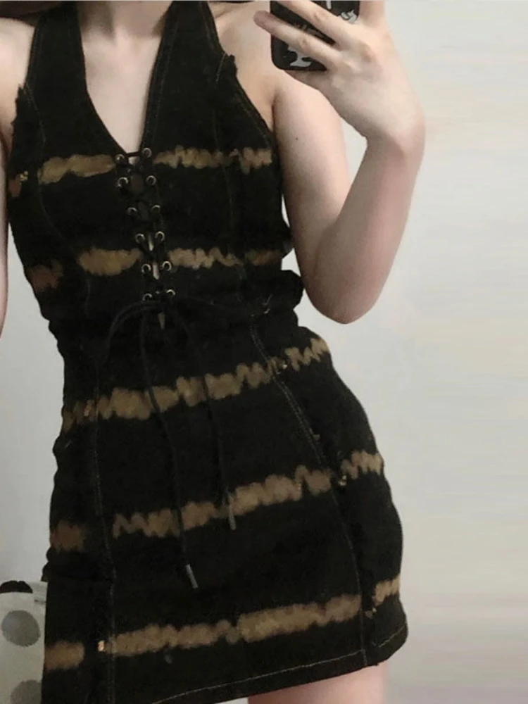 Сексуальное винтажное платье HOUZHOU с лямкой на шее Женский бандажный женский