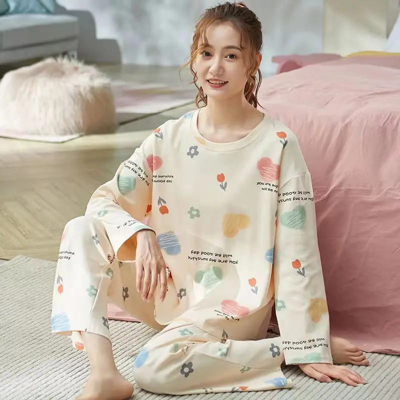 New Pajamas Ladies Spring and Autumn Long Sleeve Thin Section Women's Autumn and Winter Large Size Casual Autumn Homewear Set