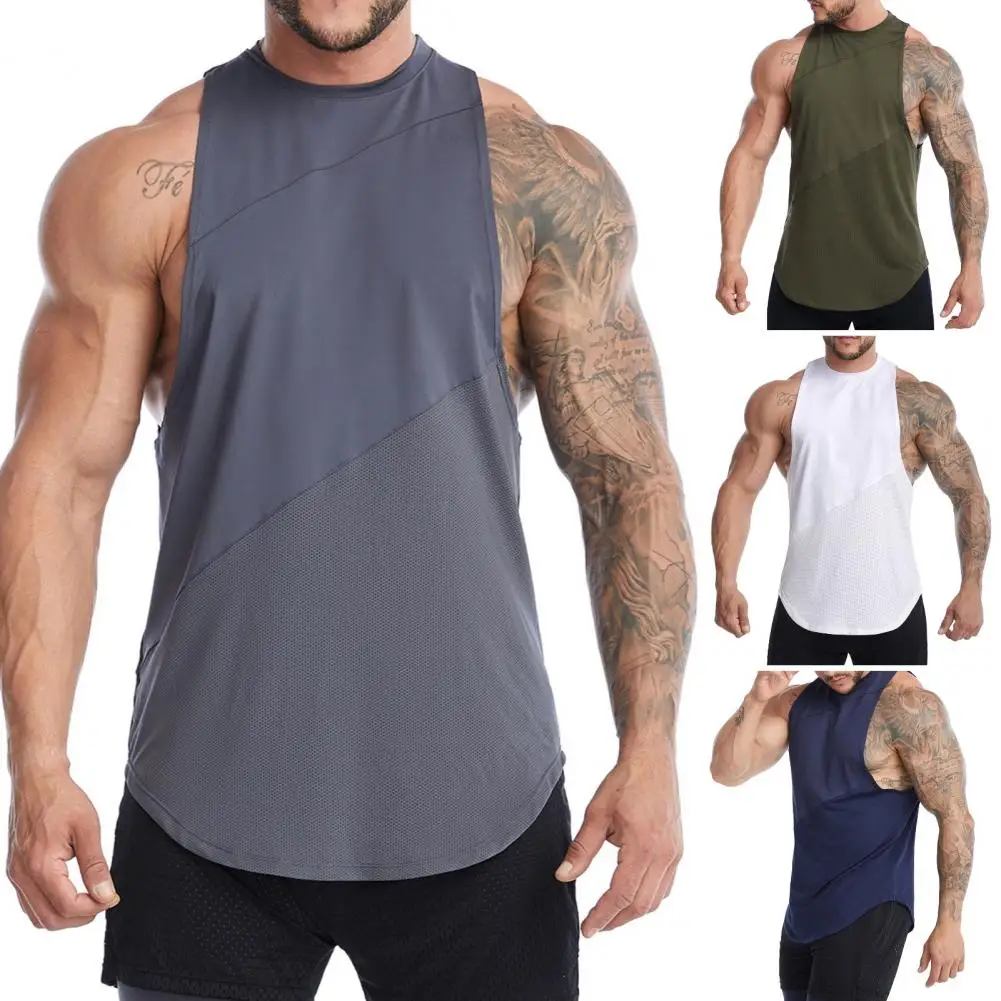 

Men Vest Loose Fit O-neck Sleeveless Vest Tops Solid Color Mesh Fitness Gym Workout Undershirt Bodybuilding Running Vest
