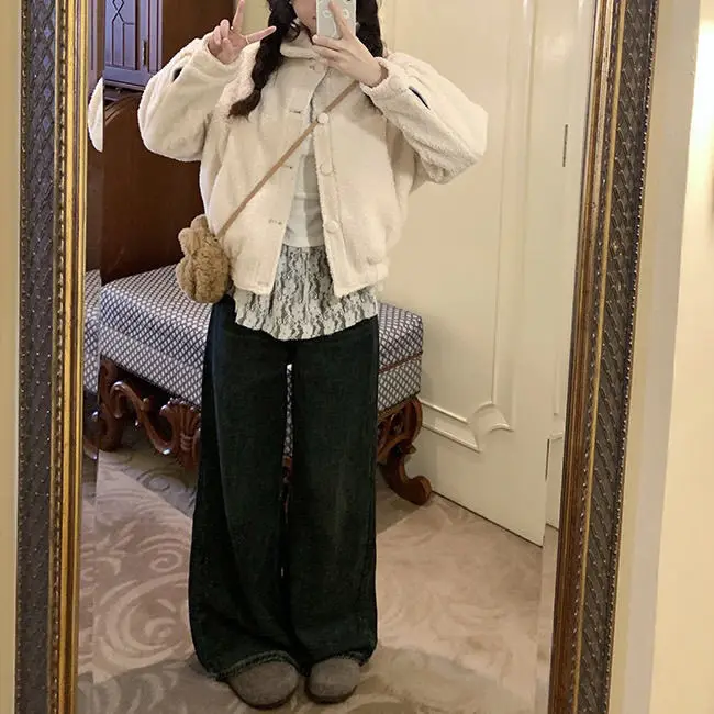 Голубое двустороннее замшевое теплое пальто из овечьей шерсти осенне-зимнее