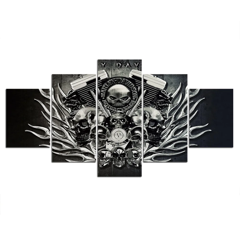 

Posters and Prints 5 Panels Canvas Painting Print Framed Wall Art skeleton Picture for Living Room