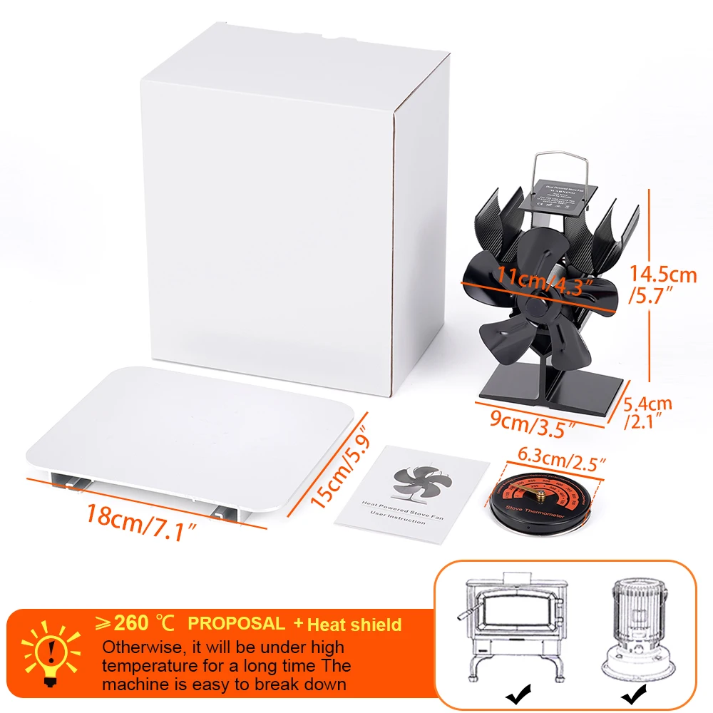 

Black Fireplace Heat Powered Stove Fan 5 BladesLog Wood Burner Quiet Friendly Eco Fan Home Efficient Heat Distribution