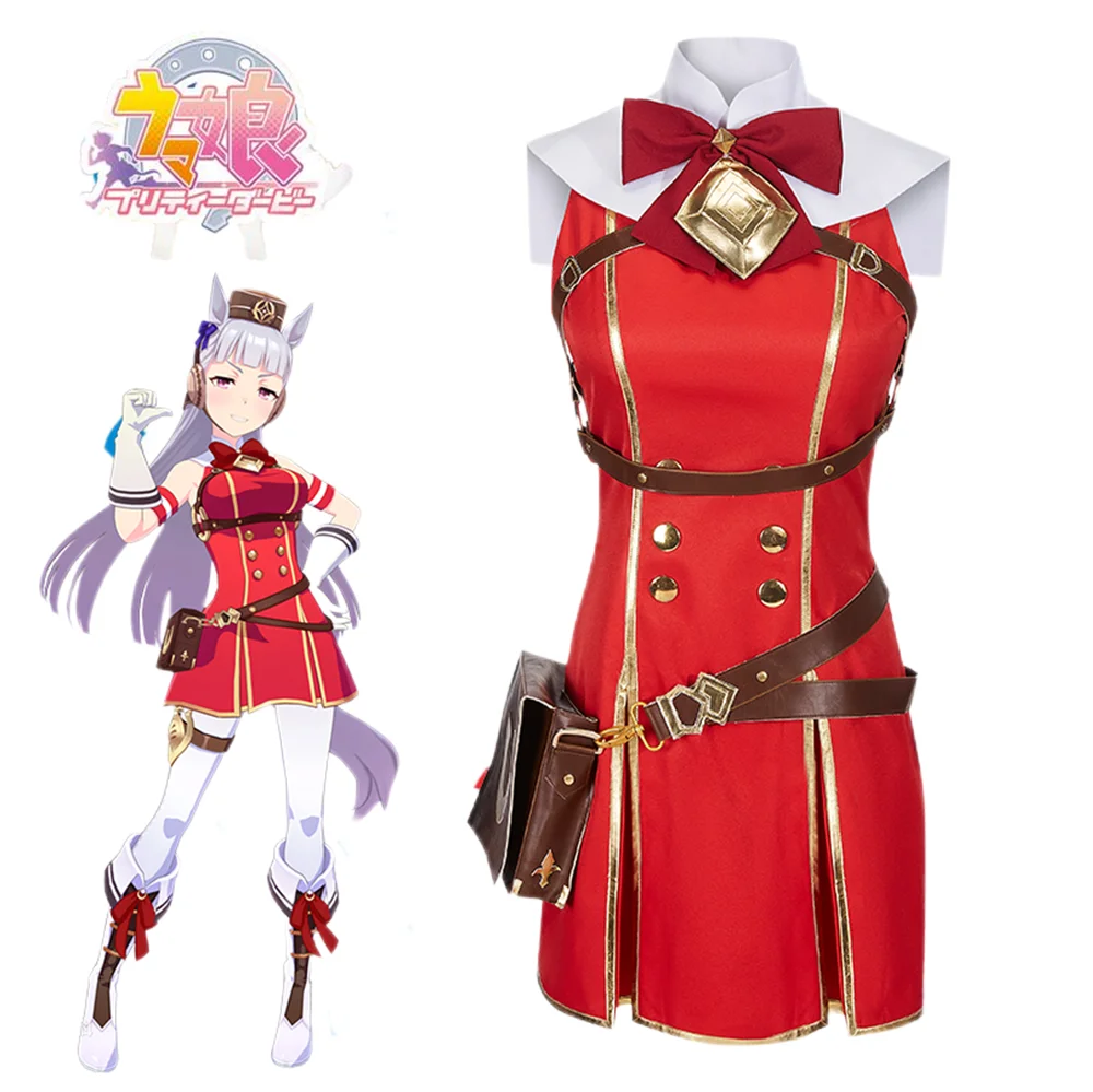 

Anime Comic Umamusume Pretty Derby Gold Ship Cosplay Costume Outfits Halloween Carnival Party Women Red Dress
