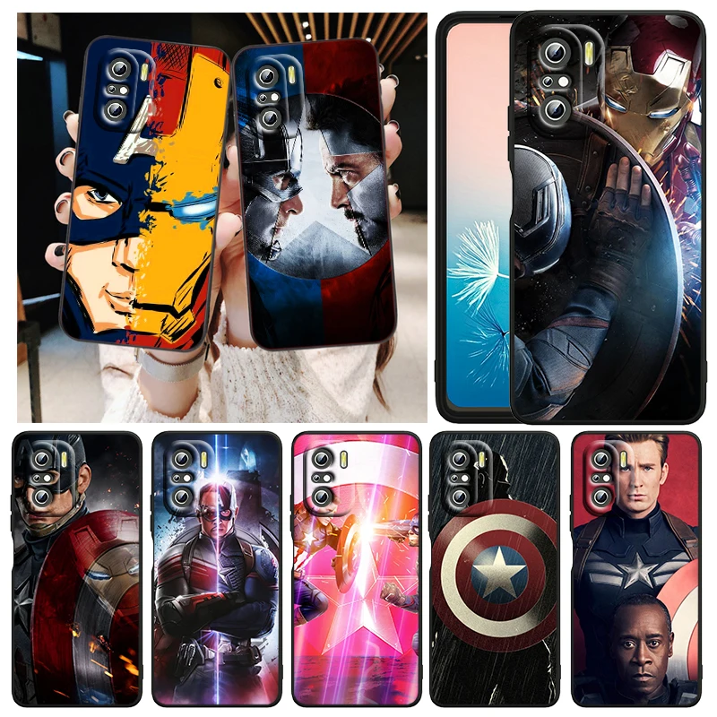 

Hot Marvel Captain America Phone Case For Xiaomi Redmi K50 K40 Gaming 10 10C 9AT 9A 9C 9T 8 7A 6A 5 4X Black Matte Soft Cover