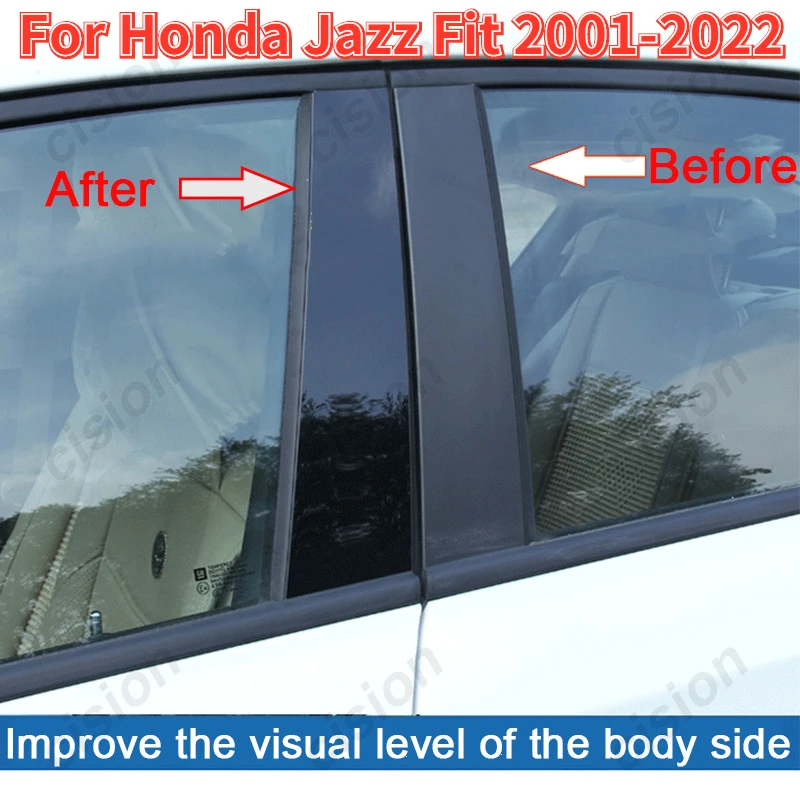 6Pcs Car Window Door Column B C D BC Pillar Post Cover Trim for Honda Jazz Fit GD GE GK GS GR 2001-2022 Mirror Effect PC Sticker