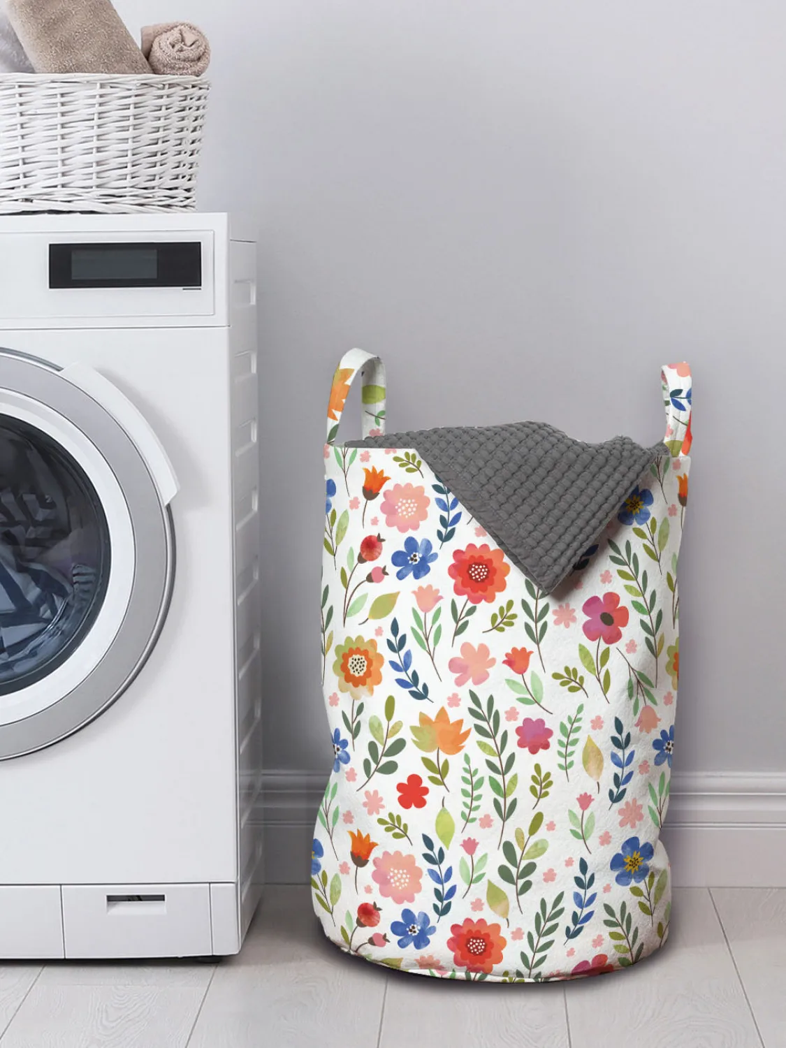 Богемная корзина для белья с цветами летний луг ботанический художественный