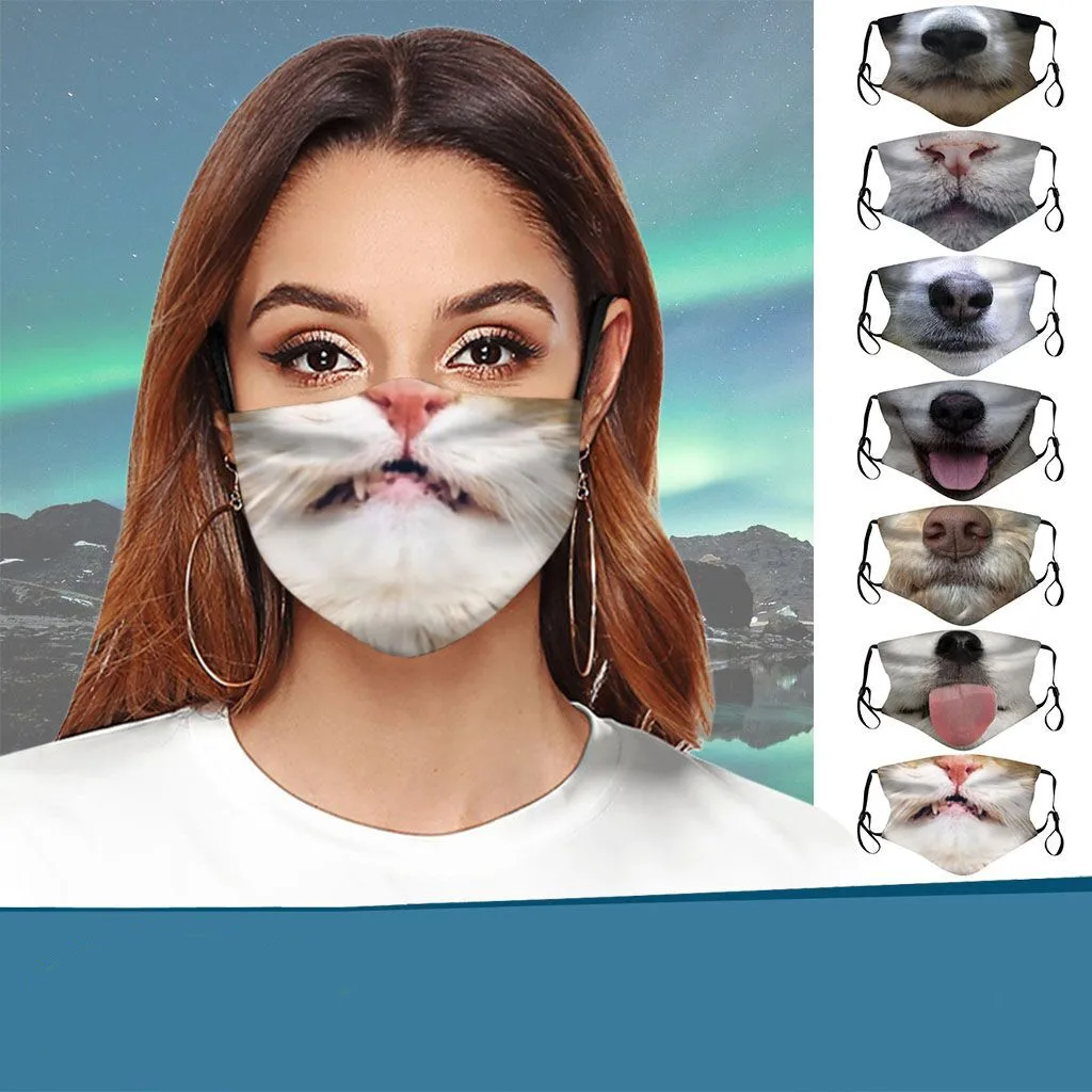 

1pc 3D Printed Washable Reusable Face Mask Funny Star Monkey Cat Dog Cute Animals Design Halloween Cosplay Protective Mouth Mask