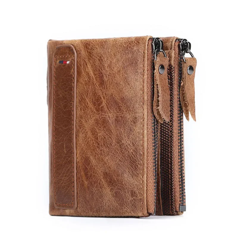 

RFID Men's Zipper Wallet Vintage Genuine Leather Wallet for Women Coin Purse Credit Card Holder Money Bags Wallet