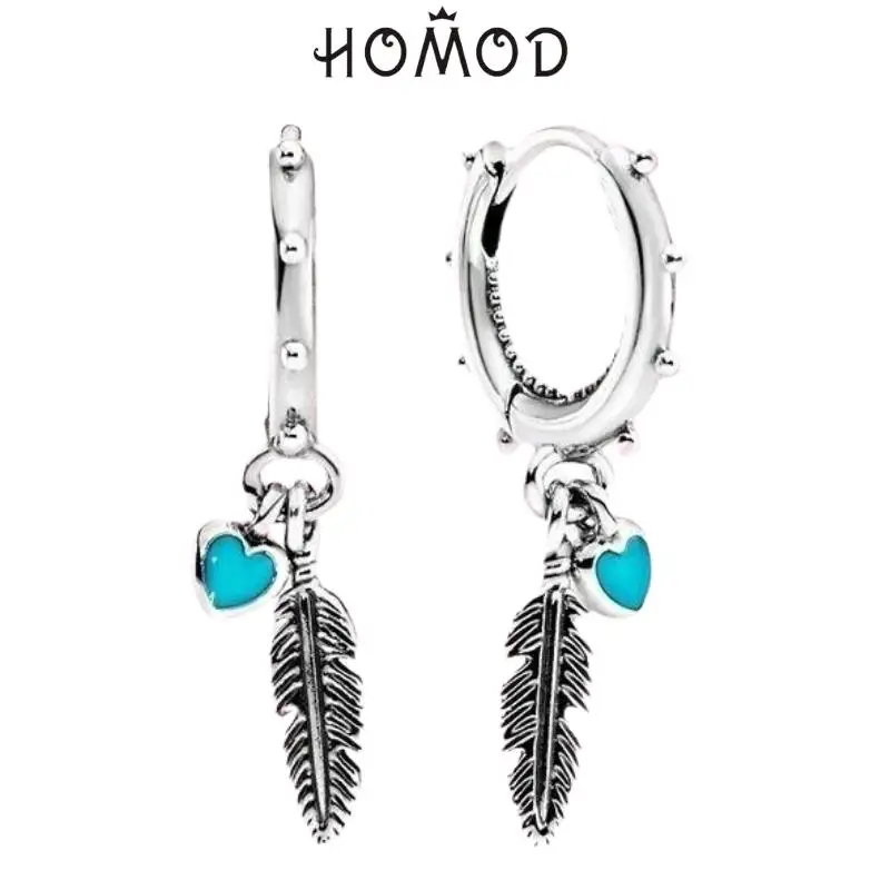 HOMOD новейшие сверкающие серьги-кольца в форме сердца с перьями для женщин Семья