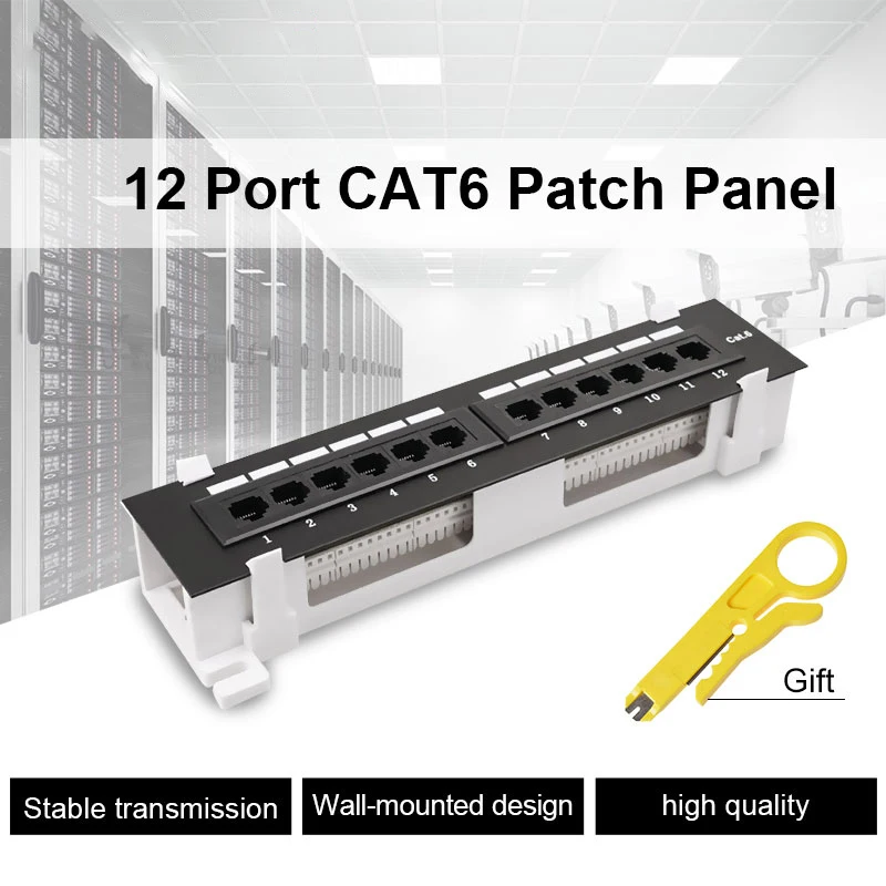 Network Tool Kit 12 Port Cat6 Patch Panel Keystone LAN Network Adapter Cable Connector RJ45 Networking Wall Mount Rack Bracket