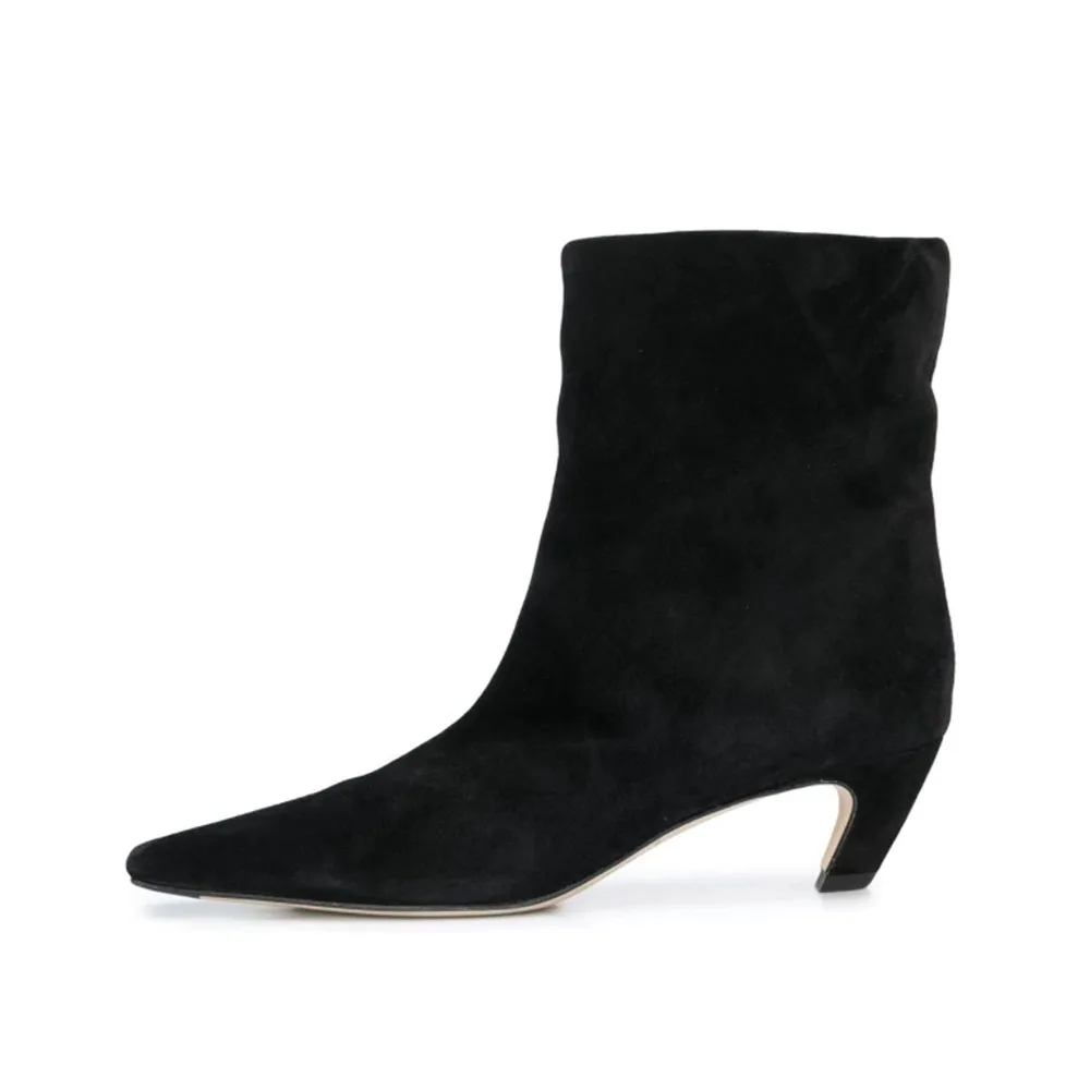 Модные Осенние эластичные замшевые Ботинки на каблуке с котенком квадратным