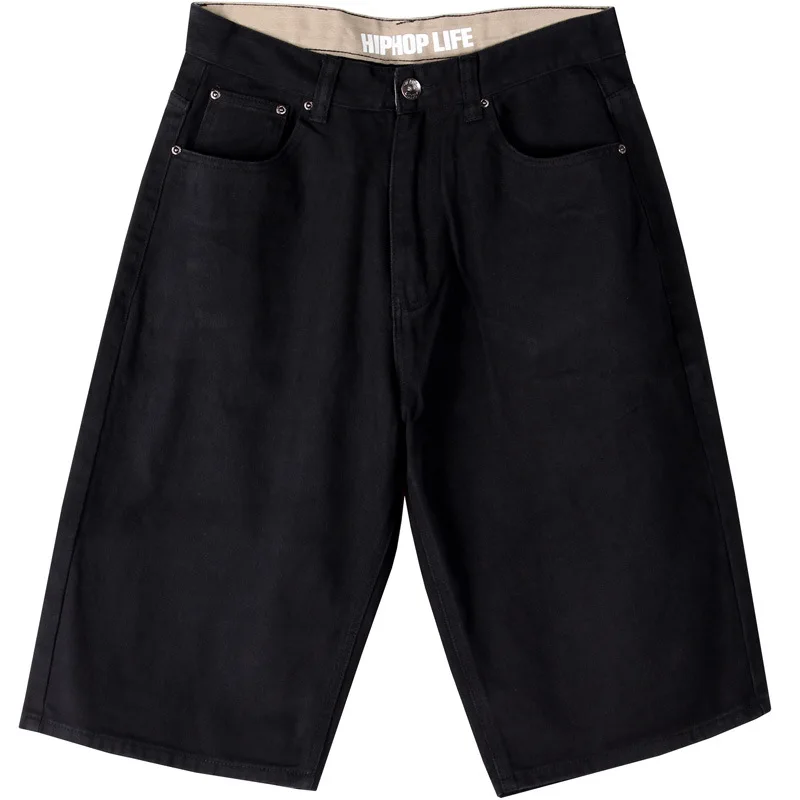 Summer Men's Wide Leg Denim Shorts Loose Straight Skating Pure Black Shorts Middle Pants Jeans Plus Size