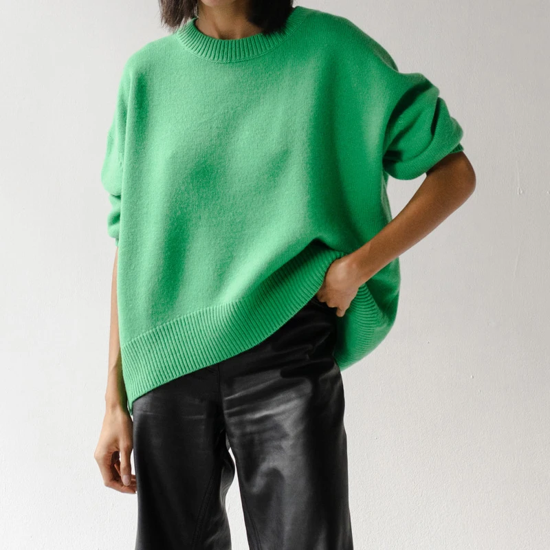 2025 женские осенние пуловеры с круглым вырезом и длинными рукавами свободный