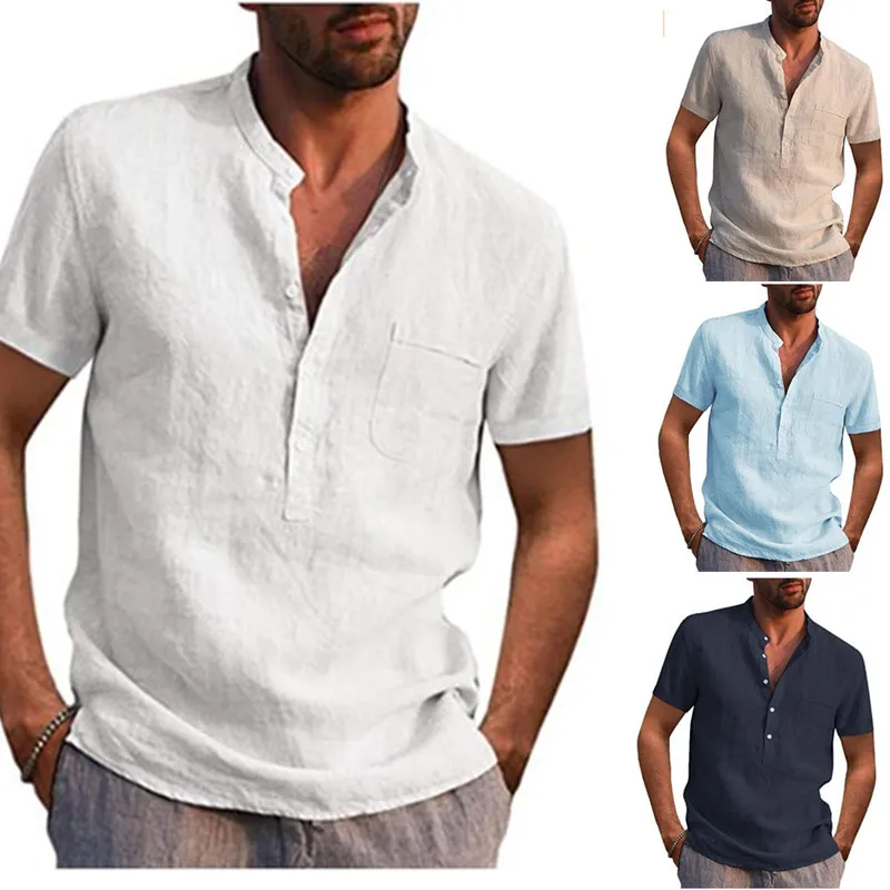 

Men's White T-shirt Spring Summer Casual Cotton Linen Shirt Men Harajuku Short Sleeve Shirts Baggy Oversize Shirt Chemise Homme