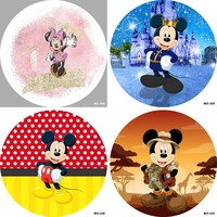 Disney Round Shape Backdrop Minnie Mickey Mouse Theme Party Background Baby Shower Decoration Birthday Party Wall Decorations