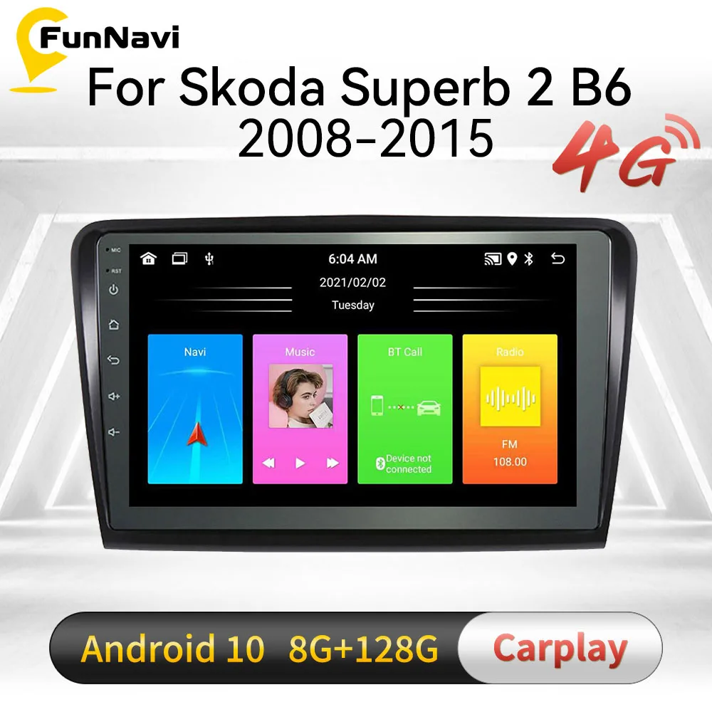 

2 Din Carplay Android радио для Skoda Superb 2 B6 2008-2015 9 дюймов экран Автомобильная стерео навигация мультимедийный плеер головное устройство GPS