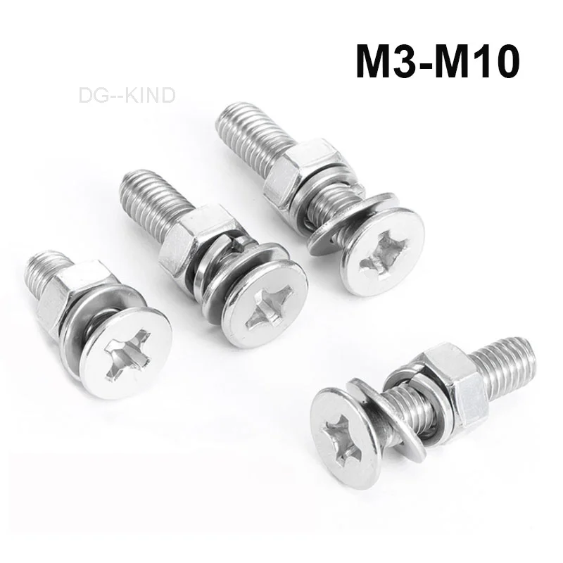 

304 stainless steel phillips flat head screws with nut combination thread diameter M2-M10 length 4-100mm