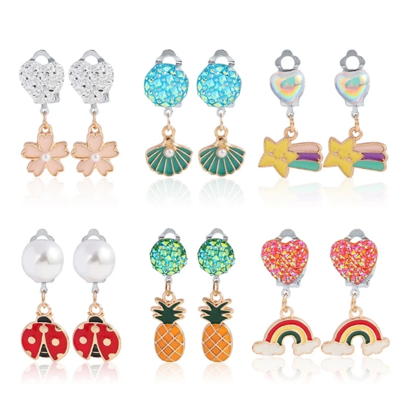 

6 пар женщин ассорти радуга подвеска безболезненная не-пирсинг серьги пакет