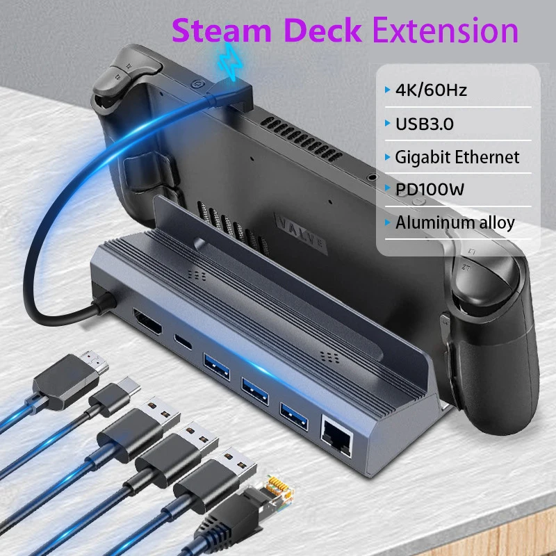 

Steam Deck Dock Doking Station 6 in 1 HUB USB Type C to HDMI-compatible 4K 60Hz RJ45 USB 3.0 SteamDeck Charging TV Base