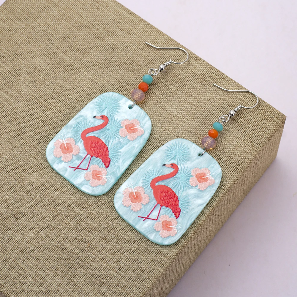 Модные горячие продажи синие акриловые серьги Relievo с принтом Фламинго женские