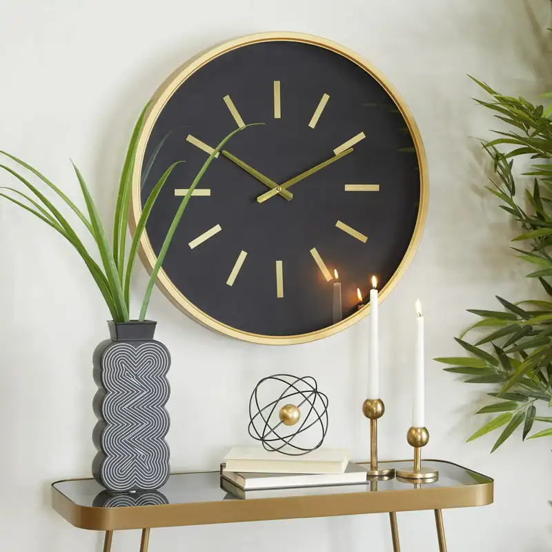 

24" Black Metal Wall Clock with Gold Accents