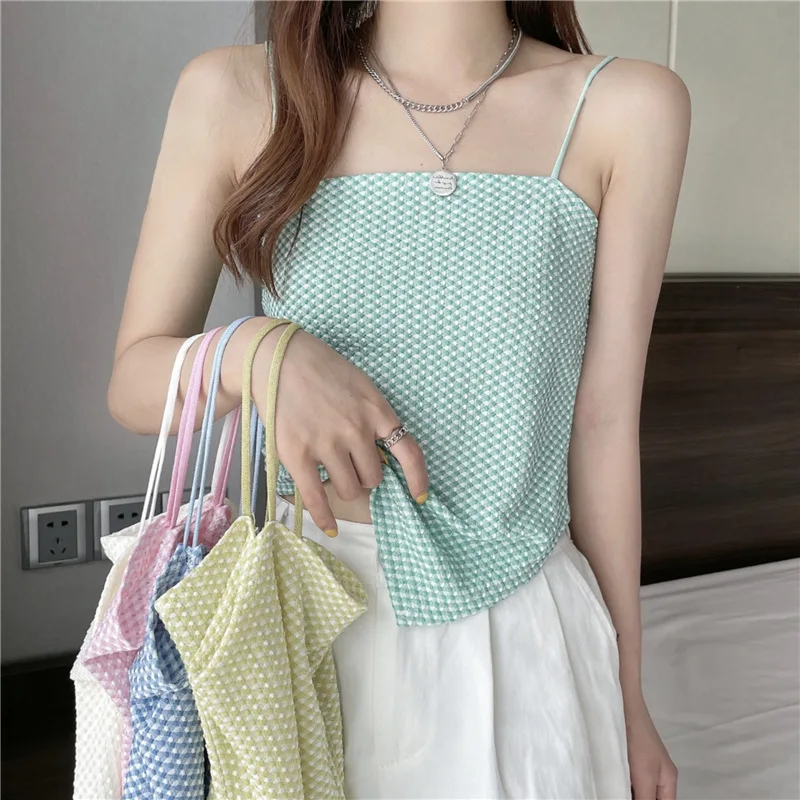 

2022 Summer New Korean Style Plaid Vest Tube Top Special-Interest Design Inner Suspender Top