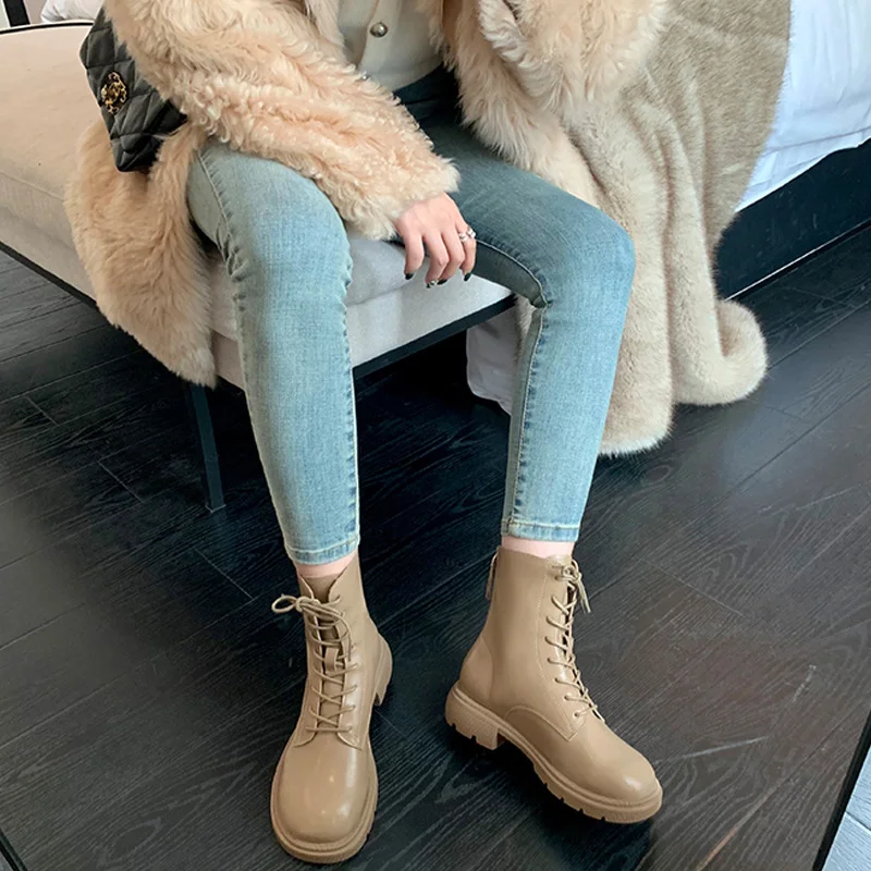 2023 Autumn and Winter New Martin Boots Thick Soles Thick Heels Women's Shoes Fashion Lace Up Short Boots Women