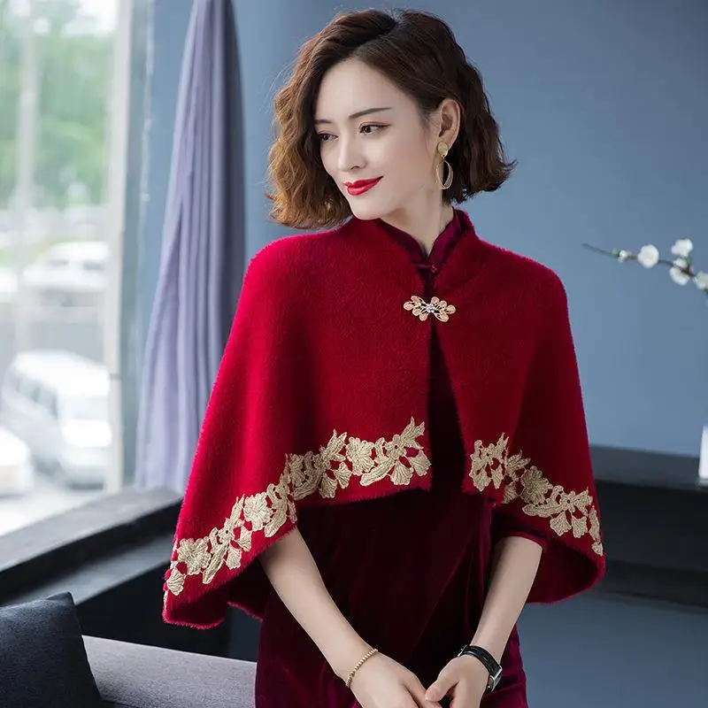 

Poncho female evening dress with casual shawl autumn and winter coat printing casual three quarter sleeve capes female