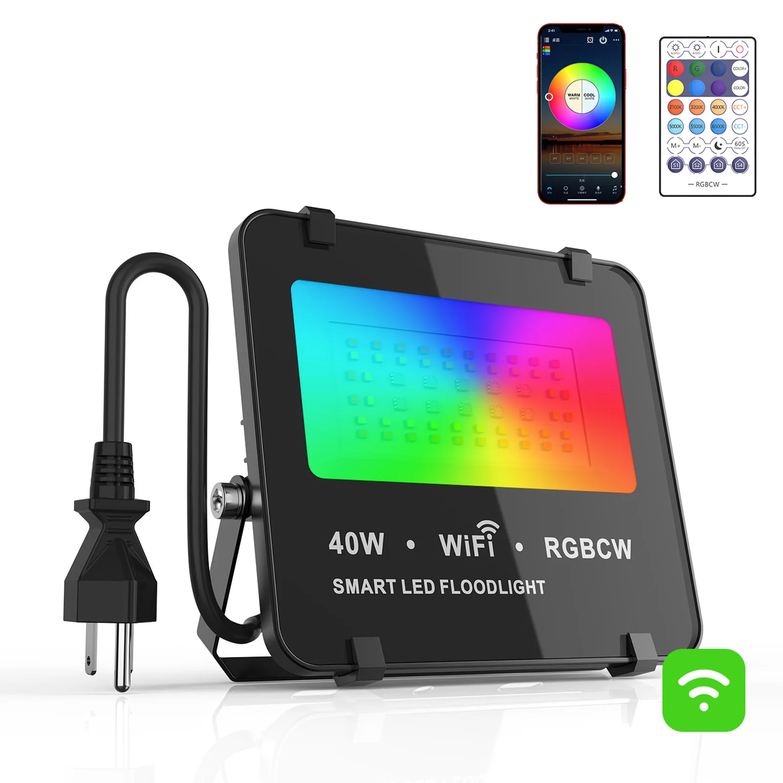 

Светодиодный прожектор RGB + CCT, 40 Вт, с пультом ДУ
