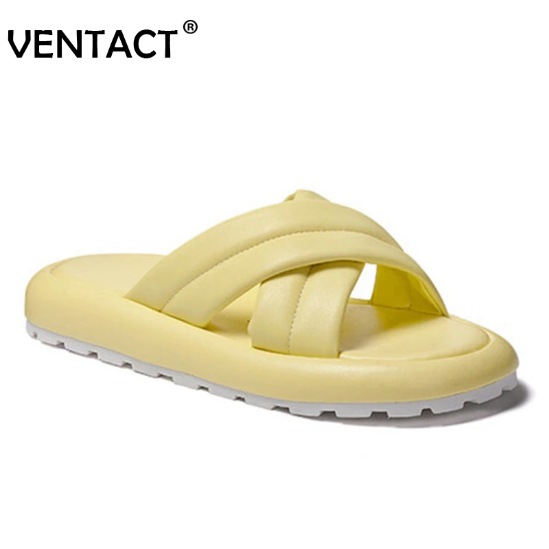 

VENTACT Women'S Sandals Real Leather Shoes Thick Bottom Ins Summer Slippers For Woman Casual Vacation Footwear Size 34-39