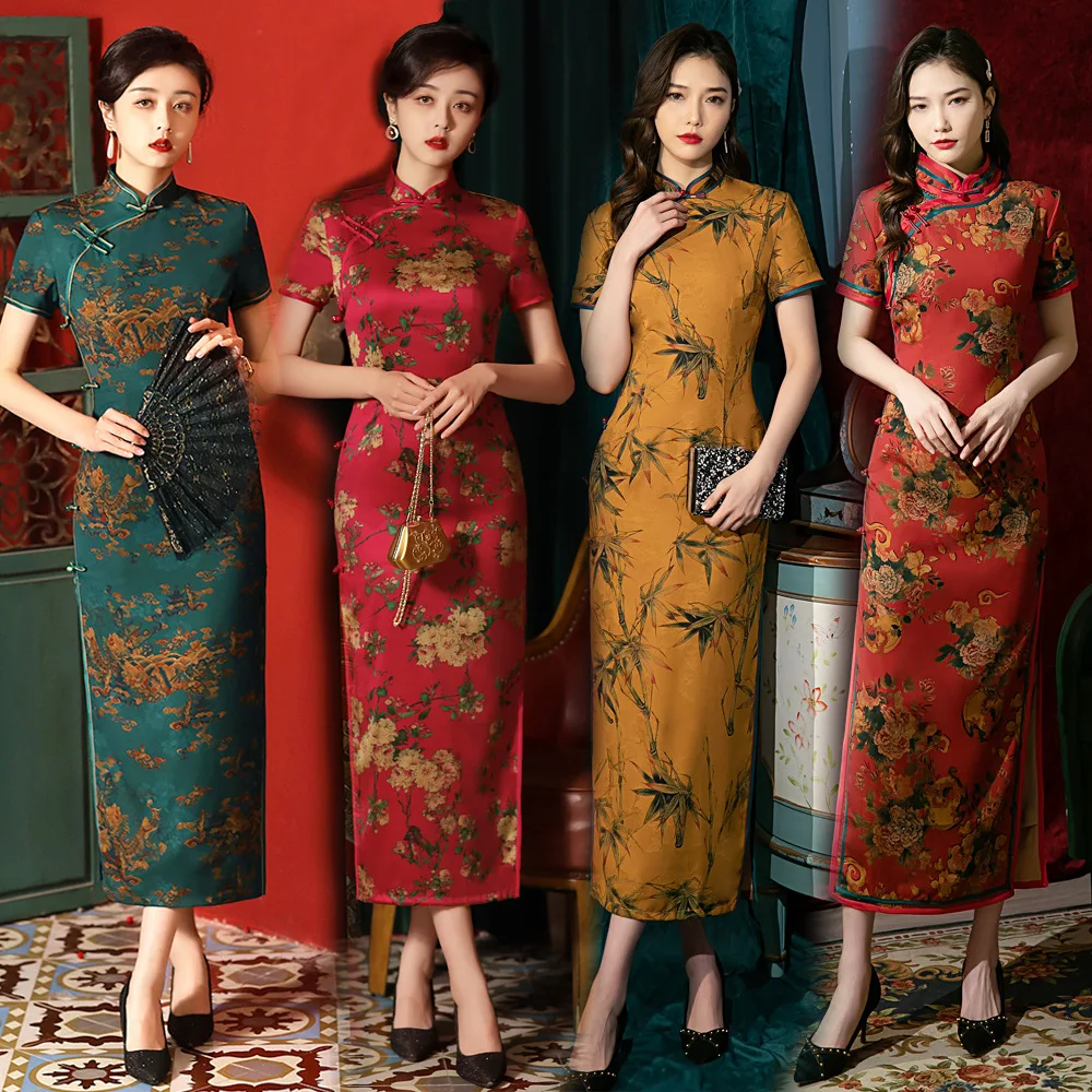 

Женское длинное вечернее платье с цветочным принтом, в винтажном стиле