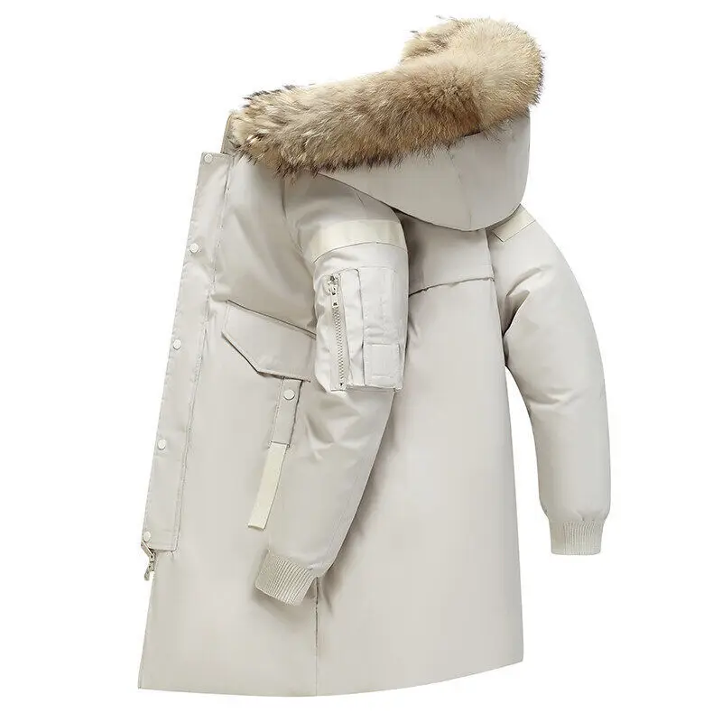 2022 Mens Fur Collar Down Jacket Medium Long Warm Parka Winter Coat Outdoor