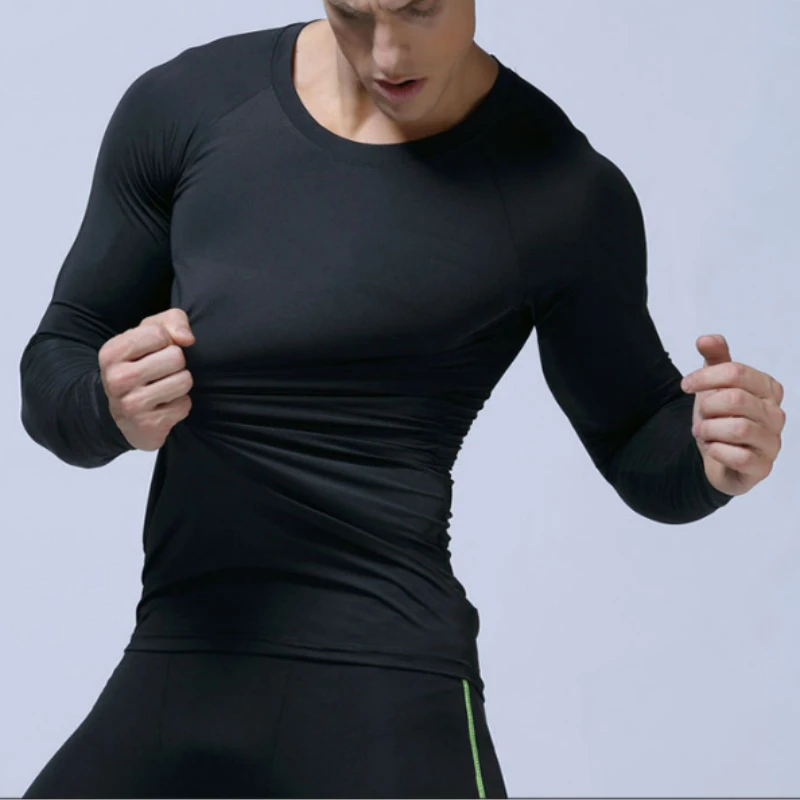 LU Compression Shirt Man Black Aumtumn Workout Top Men's Training Long Sleeve Sport Quick Drying Shirt Fitness Climbing Shirt