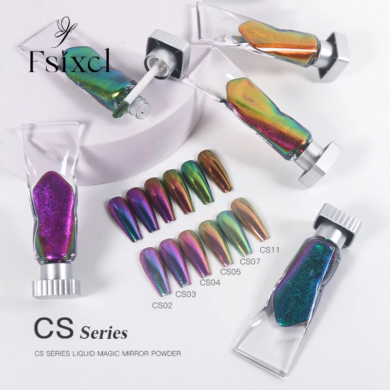 

Жидкий хромовый порошок FSIXCL 6 цветов, металлическая фотография для профессионального дизайна ногтей, маникюрная Серия эффект хамелеона CS