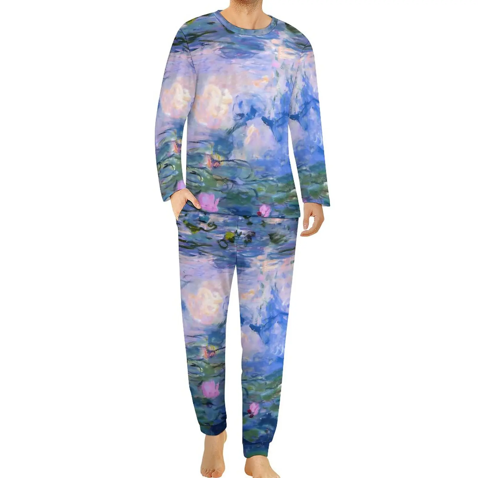 

Vintage Water Lily Pajamas Spring Claude Monet Casual Nightwear Man 2 Piece Graphic Long-Sleeve Kawaii Big Size Pajama Sets