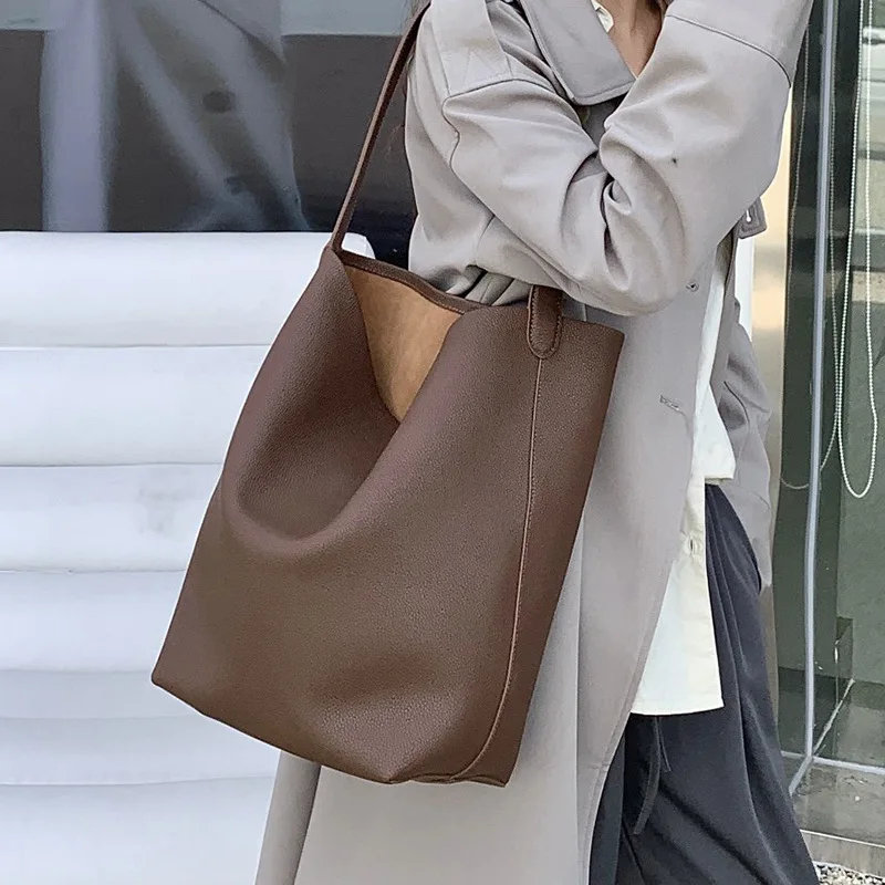 Кожаная сумка-ведро 2024 сумка Ox Pitot большая вместимость все простая на плечо