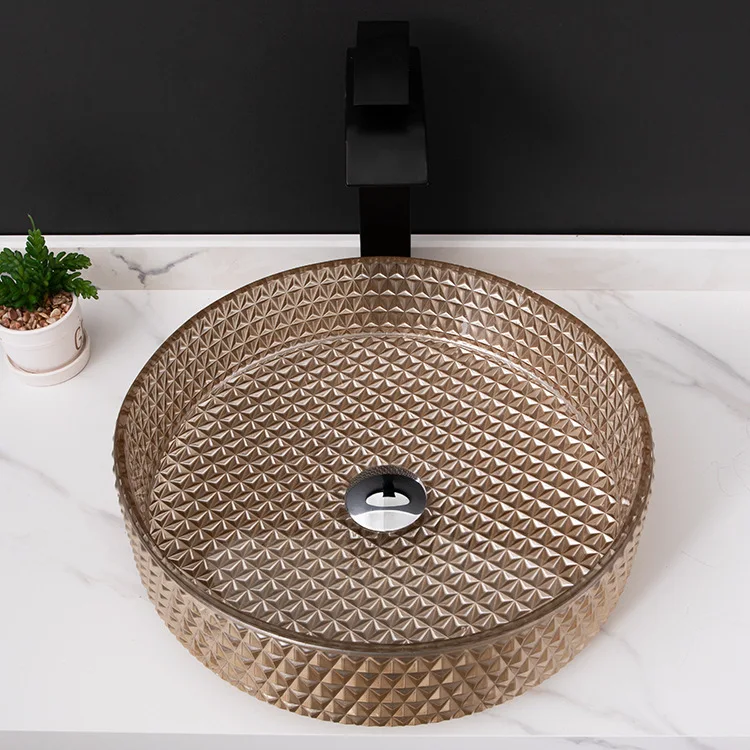 

Basin, bathroom, washbasin, round basin, simple glass washbasin, die-cast basin on the art stage of the hotel *