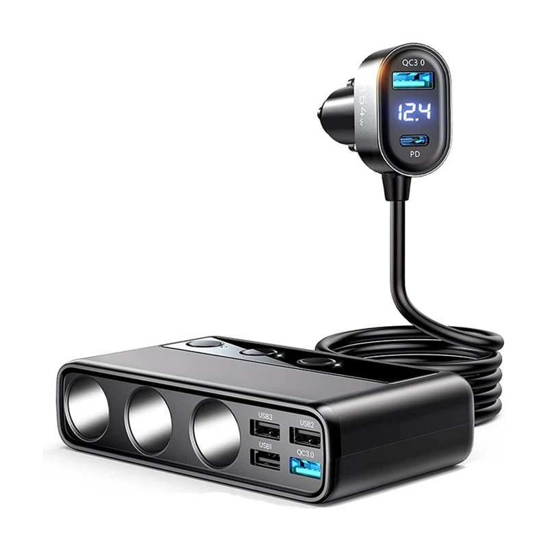 

Multiport Car Phone Charger Splitter With 5 USB Ports For Smartphones/Ipad/Dashcam/GPS/Seat Heating