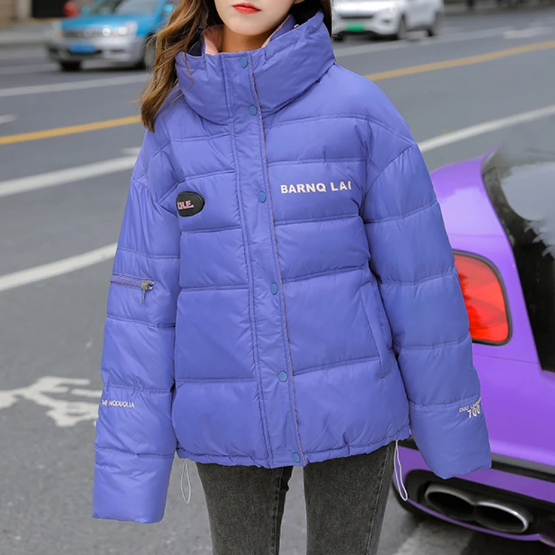 Women 2023 Winter Candy Color Coats Loose Thick Warm Hooded Padded Jacket Winter Letter Outerwear Snow Wear Jackets Parkas Girls